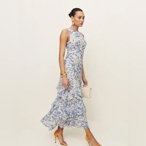 REFORMATION Magnus Floral Blue and White Sleeveless Maxi Dress Size 6